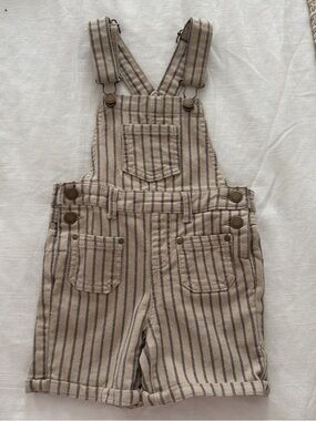 Jamie Kay Kids Striped Beige and Navy Short Overalls